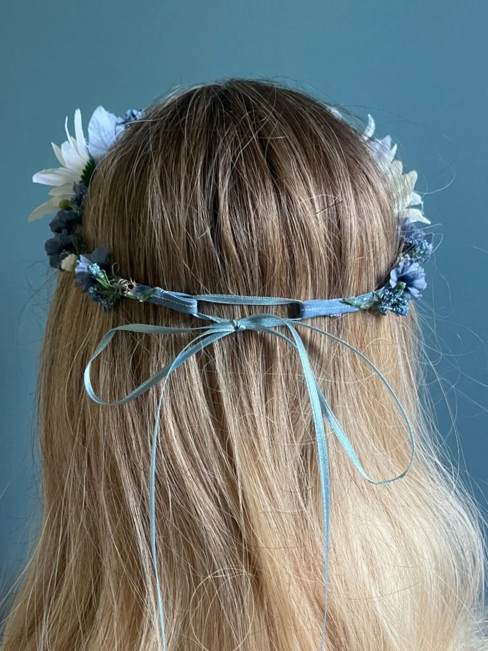 Blue Flower Crown, Adjustable Floral Headband
